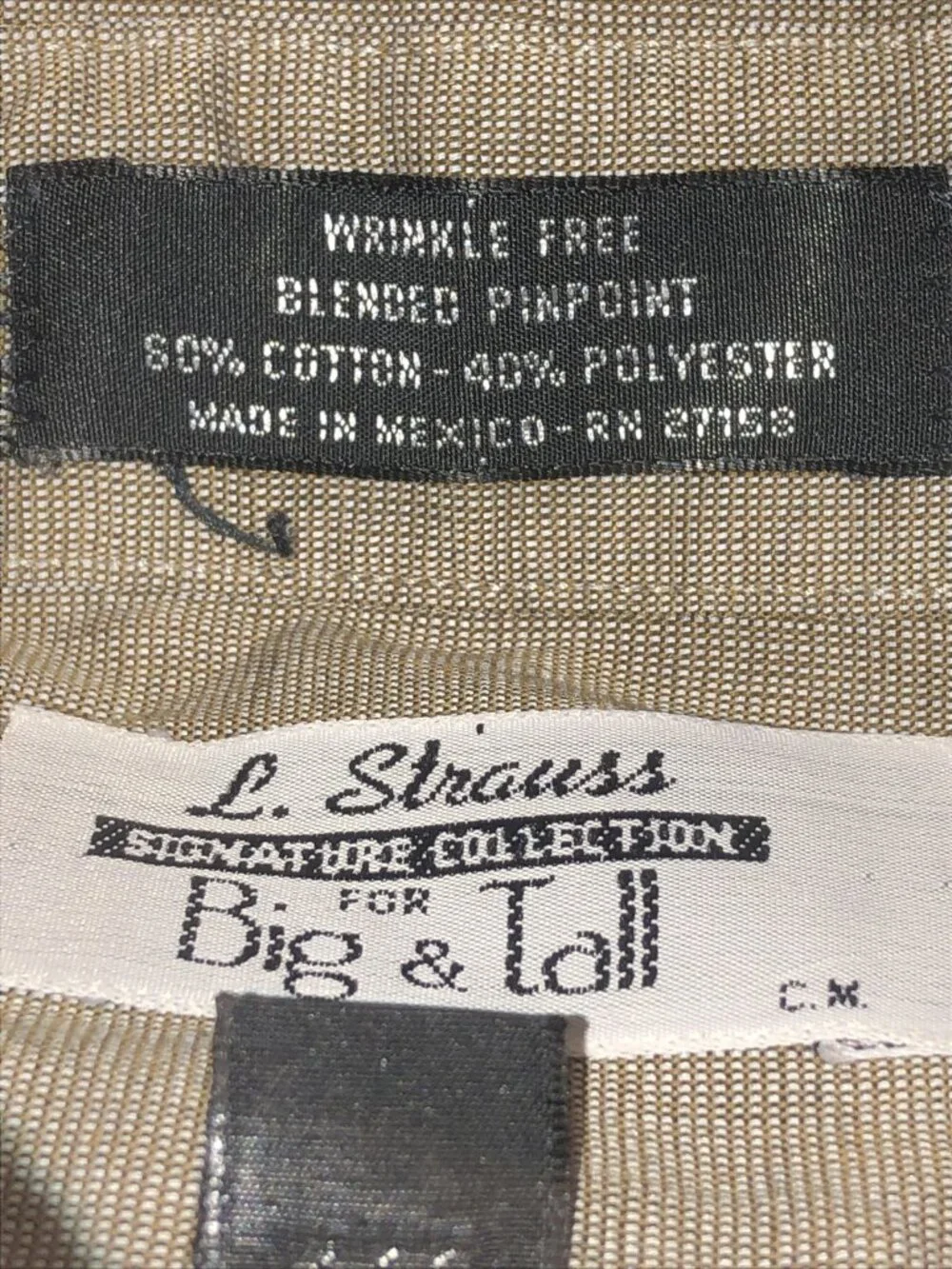 L. Strauss Levi’s Men's 18.5 34/35 BIG Long Sleeve Button Up Shirt Gray Brown